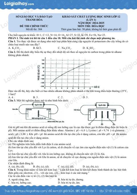 Đề thi thử THPT môn Hóa lần 1 năm 2025 Sở GD Thanh Hóa